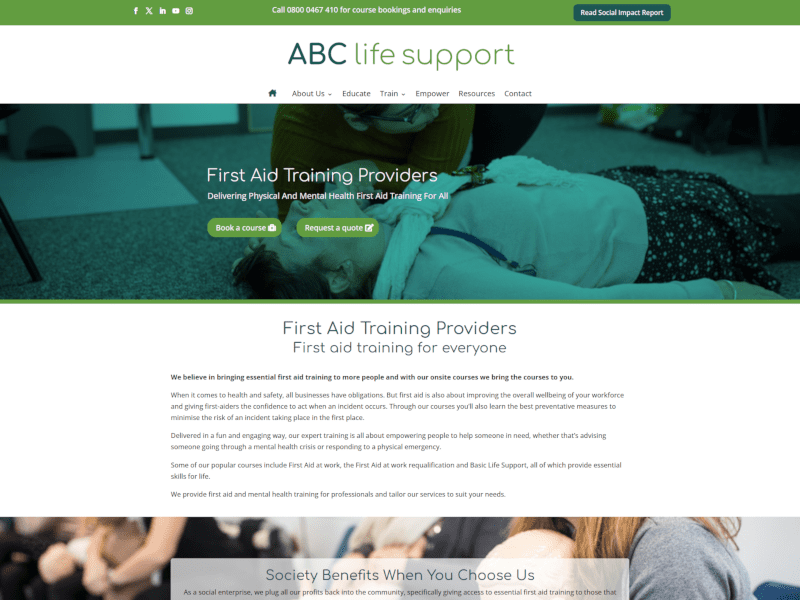 Screenshot of ABC Life Support CIC website